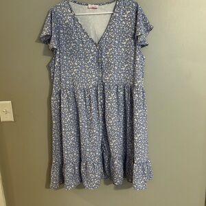 Pink Lily Blue Ruffled Smocked Sundress